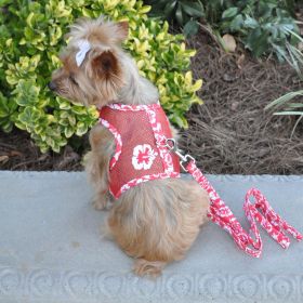 Cool Mesh Dog Harness with Leash (Color: Hawaiian Hibiscus Red, Size: Small)