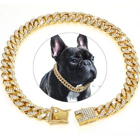 Dog Chain Crystal Artificial Diamondoid Dog Collar Walking Metal Chain Collar With Secure Buckle (Color: Silver Gray, Size: L)