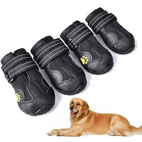 Dog Boots; Waterproof Dog Shoes; Dog Booties with Reflective Rugged Anti-Slip Sole and Skid-Proof; Outdoor Dog Shoes for Medium Dogs 4Pcs (Color: Black, Size: Size 3)