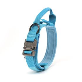 Tactical Dog Collar Military Dog Collar Adjustable Nylon Dog Collar Heavy Duty Metal Buckle with Handle for Dog Training (Color: Blue, Size: L)