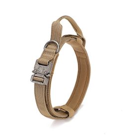 Tactical Dog Collar Military Dog Collar Adjustable Nylon Dog Collar Heavy Duty Metal Buckle with Handle for Dog Training (Color: Khaki, Size: XL)