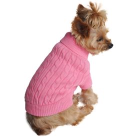 Combed Cotton Cable Knit Dog Sweater (Color: Candy Pink, Size: X-Large)