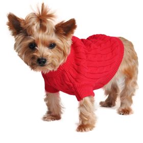 Combed Cotton Cable Knit Dog Sweater (Color: Fiery Red, Size: X-Large)
