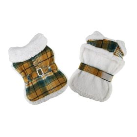 Sherpa-Lined Dog Harness Coat (Color: Yellow Plaid, Size: 2X-Large)