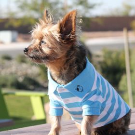 Striped Dog Polo (Color: Blue Niagara and White, Size: 2X-Large)