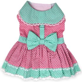 Polka Dot and Lace Dog Dress Set with Leash (Color: Pink and Teal, Size: Large)