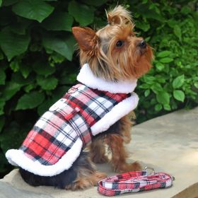 Sherpa-Lined Dog Harness Coat (Color: Red & White Plaid, Size: Small)