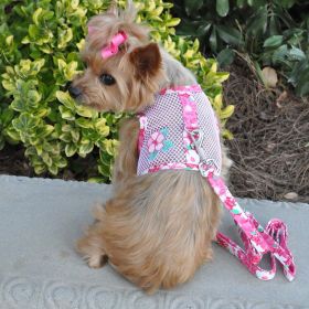 Cool Mesh Dog Harness with Leash (Color: Hawaiian Hibiscus Pink, Size: Large)