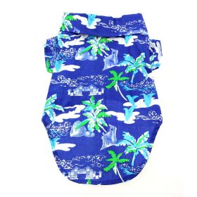 Hawaiian Camp Shirt (Color: Ocean Blue and Palms, Size: Small)