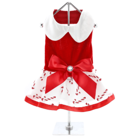 Holiday Dog Harness Dress (Color: Candy Canes, Size: Medium)